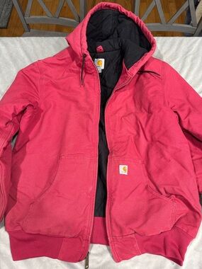 Carhartt Hot Pink Hooded Canvas Jacket with Black Lining